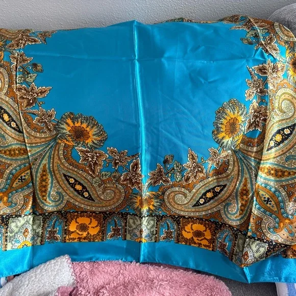 2/$30 Chic Paisley Scarf in Blue and Orange - Picture 5 of 8